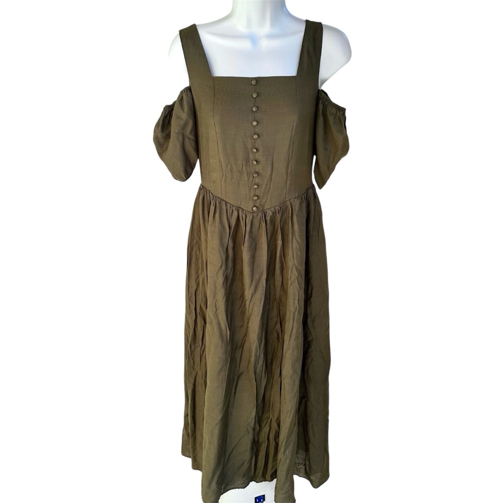 Scarlet Darkness Cold Shoulder Olive Green Maxi Dress - Picture 3 of 12